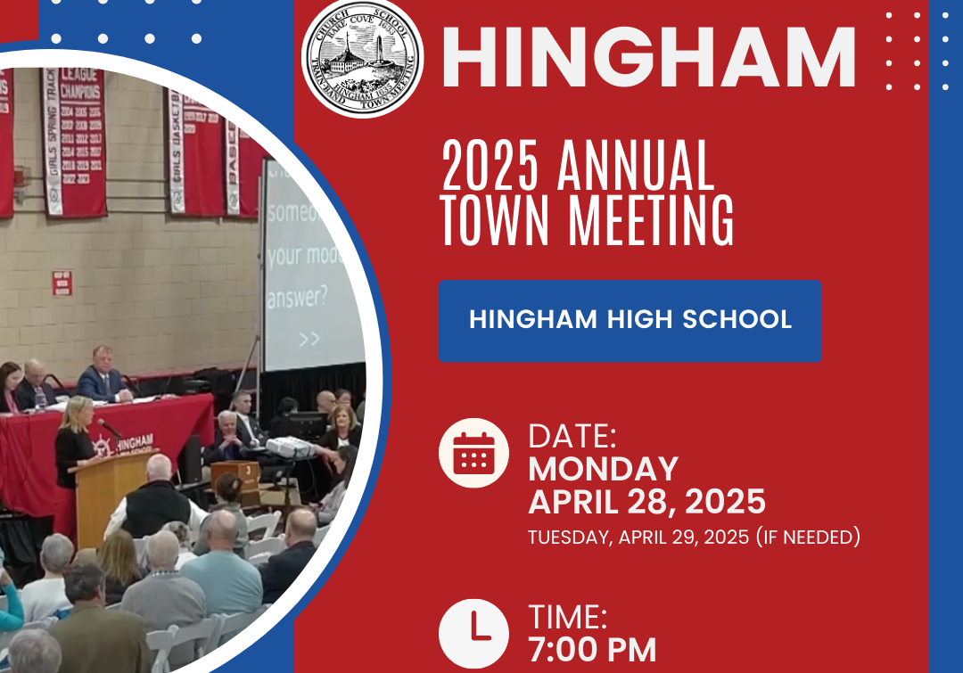 Flyer announcing town meeting on april 25 2025