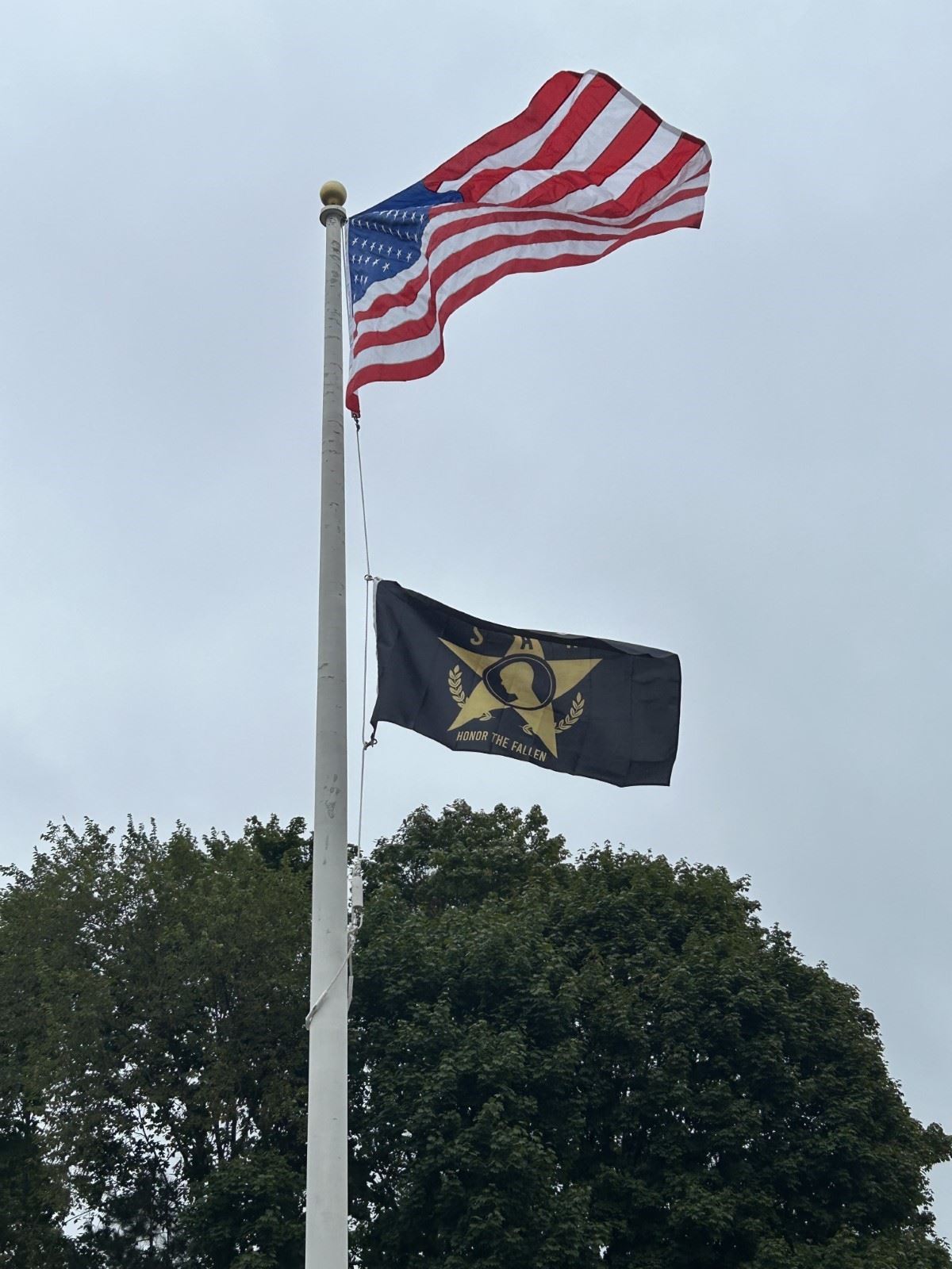 SAR flag and American flag on flagpole