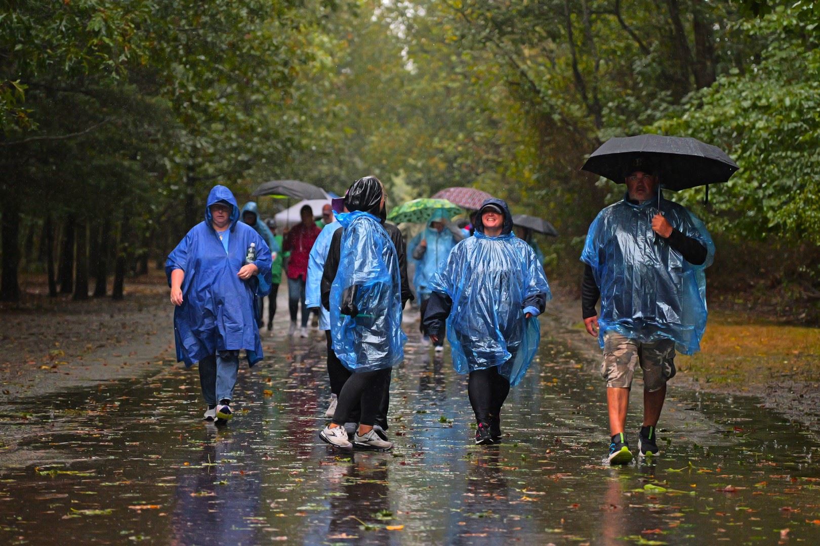 people walking in the rain