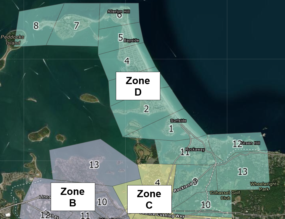 Map of Hingham and Hull to highlight flushing zones